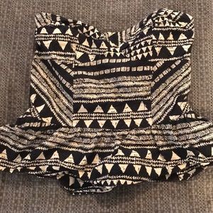 Navy blue and cream printed tube top.